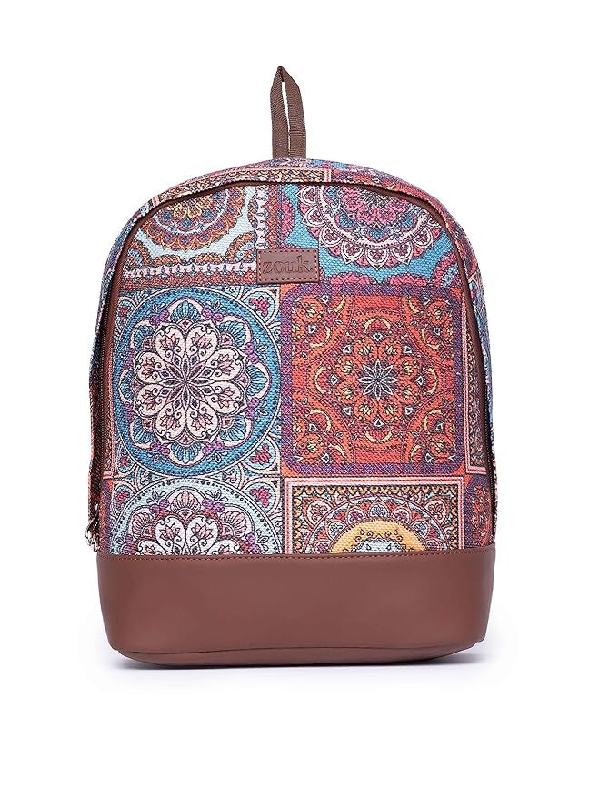 Zouk Printed Women's Jute Handcrafted Vegan Leather Multicolor Daypack/Backpack