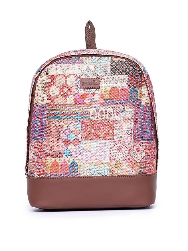 Zouk Printed Women's Jute Handcrafted Vegan Leather Multicolor Daypack/Backpack