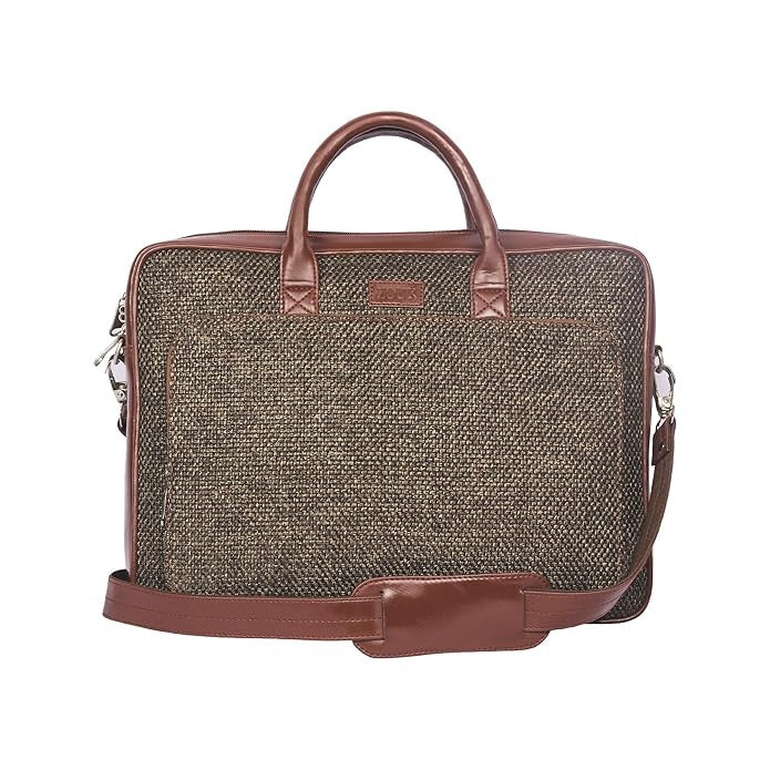 Zouk Laptop Bag for Women Ideal Jute & Vegan Leather Office Bags for Ladies