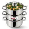 Vinod Stainless Steel 3 Tier Steamer Set 18cm Induction Friendly