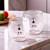 UMAI Cute Teddy Bear Double Walled Borosilicate Glass Mug Set of 2 (250ml) | Pink
