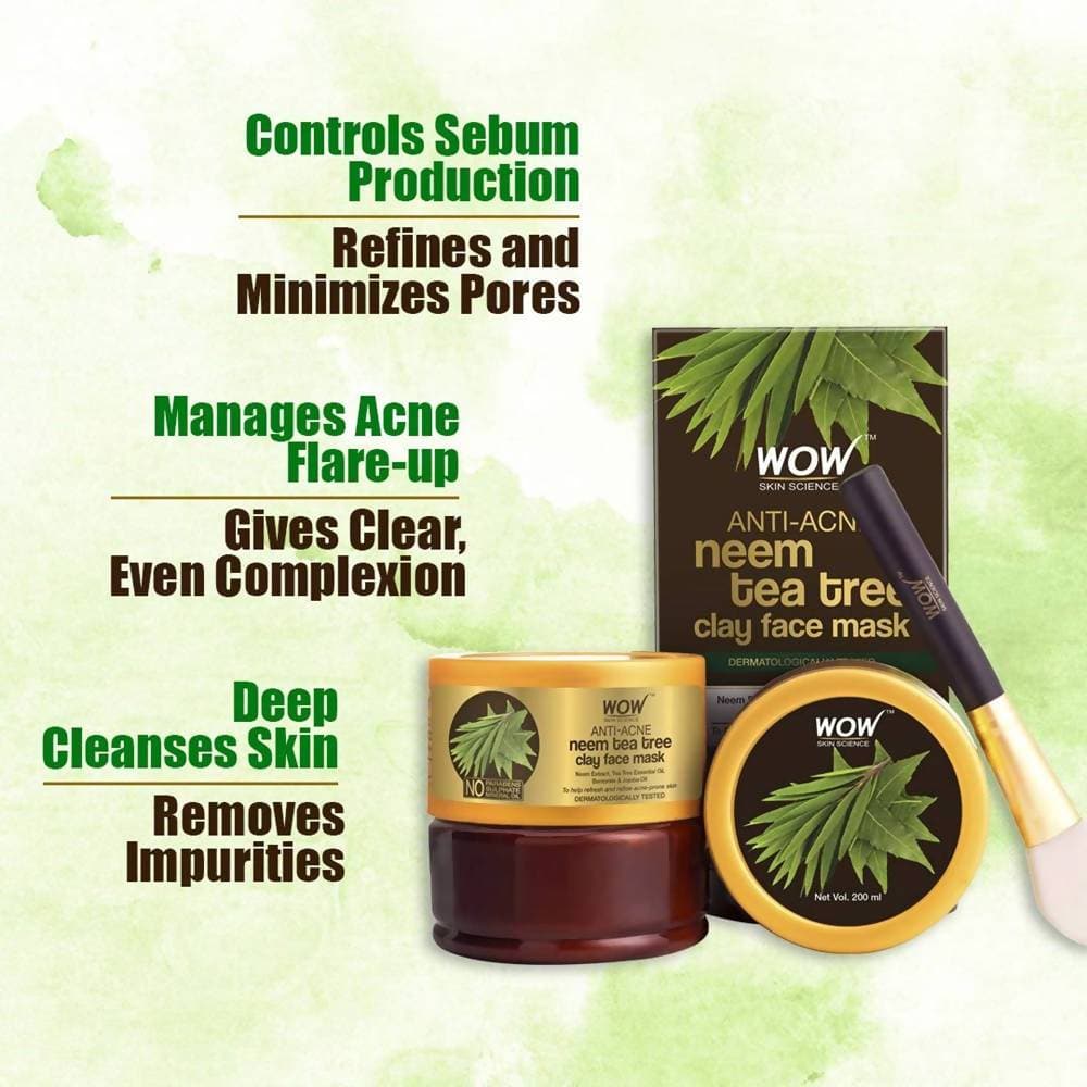 Wow Skin Science Anti-Acne Neem & Tea Tree Clay Face Mask - 200 ml