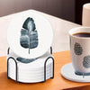 UMAI Diatomite Coaster Set of 6 with Cork Steel Holder 10cm 8mm Thick Leaf Print Absorbent