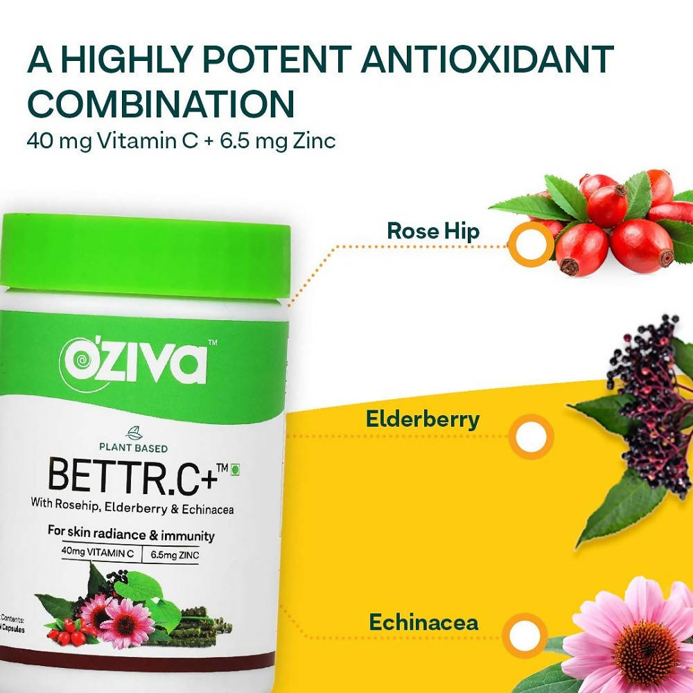 OZiva Plant Based Bettr.C+ With Rosehip, Elderberry & Echinacea - 60 Cpas