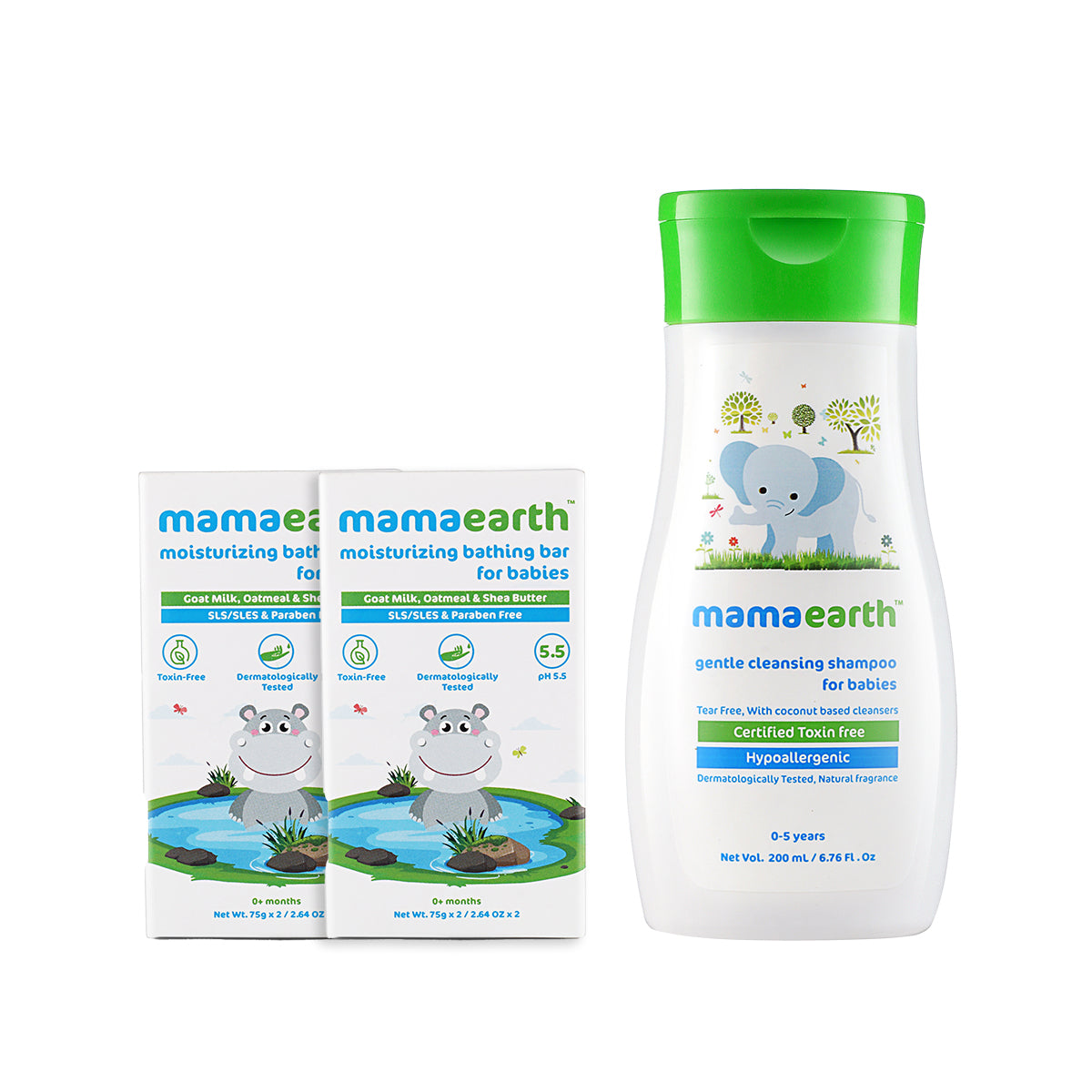 Mamaearth Moisturizing Bathing Bar and Gentle Cleansing Shampoo Combo - 200 ml