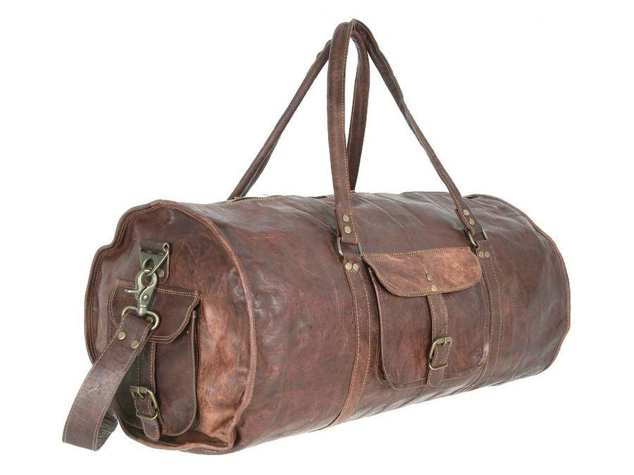 Craftshades – 20 Inch Handcrafted Curved Duffle Goat Leather Bag | 100 Genuine Leather