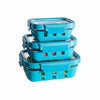 UMAI Glass Food Containers Set of 3 | Blue Silicone Sleeves | Lock Lids | 370ml 640ml 1050ml | Microwave Safe